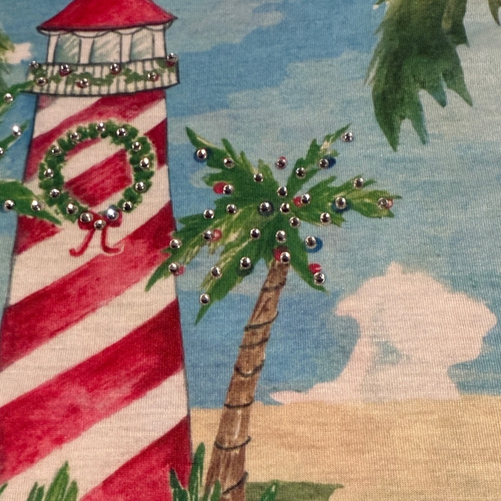 Vintage Coral Bay Christmas Lighthouse Tropical Print Women's Top XL excellent - Picture 8 of 11